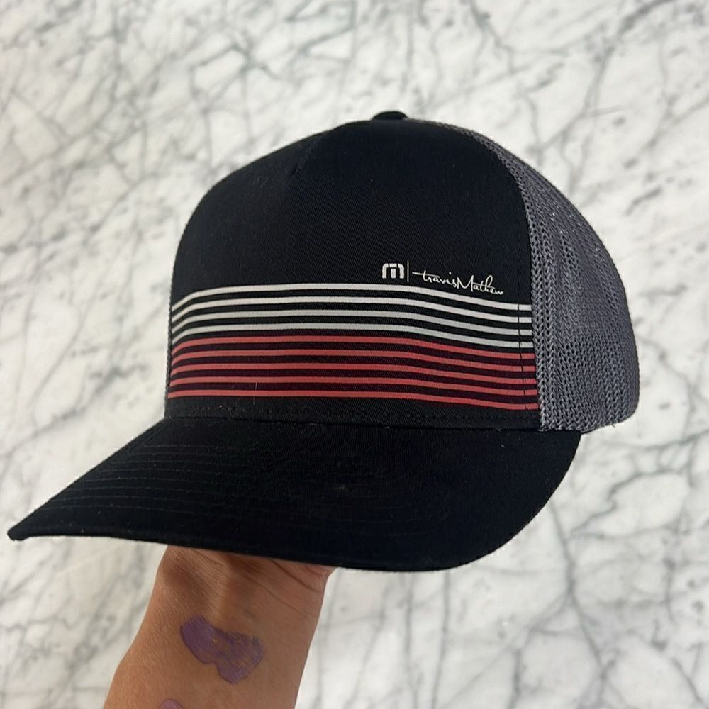 Travis Mathew Stripe Flex Fit Hat - Gray Size: L/… - image 1